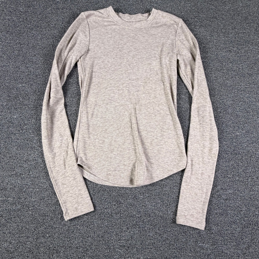 American Eagle T-Shirt Womens S 6780424956 Taupe Long Sleeve Curved Hem EUC